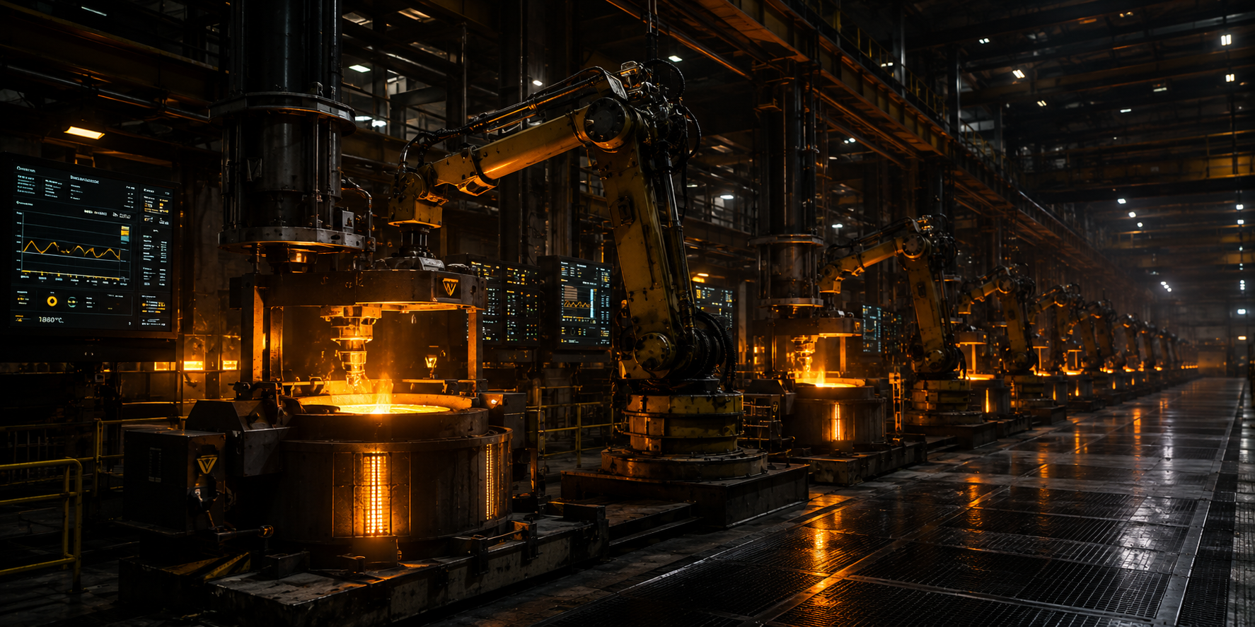 Induction furnace line inside the refinery casting hall